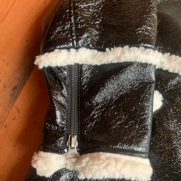Oversized Faux Leather with Shearling Aviator Jacket Size XS - Picture 8 of 10